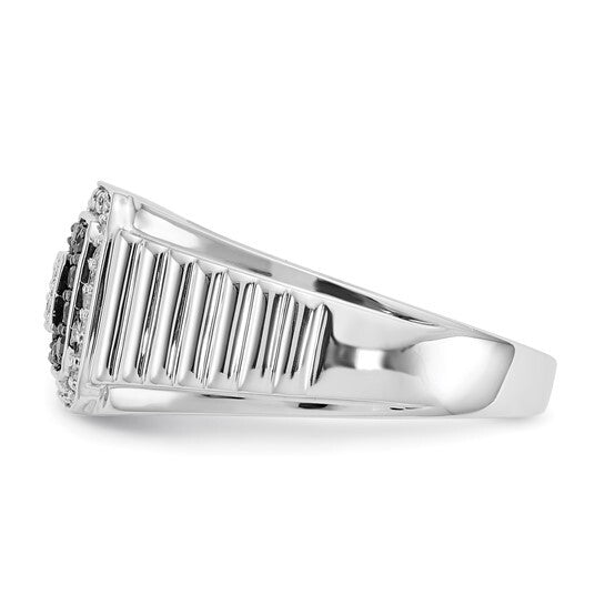 14k White Gold Black and White Diamond Mens Ring