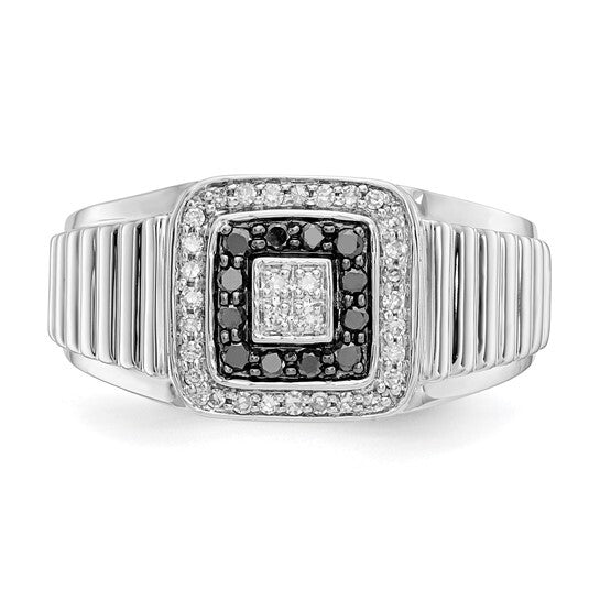 14k White Gold Black and White Diamond Mens Ring