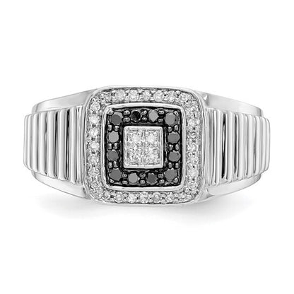 14k White Gold Black and White Diamond Mens Ring