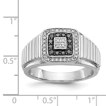 14k White Gold Black and White Diamond Mens Ring