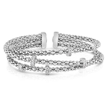 Phillip Gavriel Triple Row silver with Diamonds Popcorn Cuff