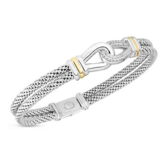 Phillip Gavriel Popcorn Interlocking silver & 18k gold Diamond Bracelet