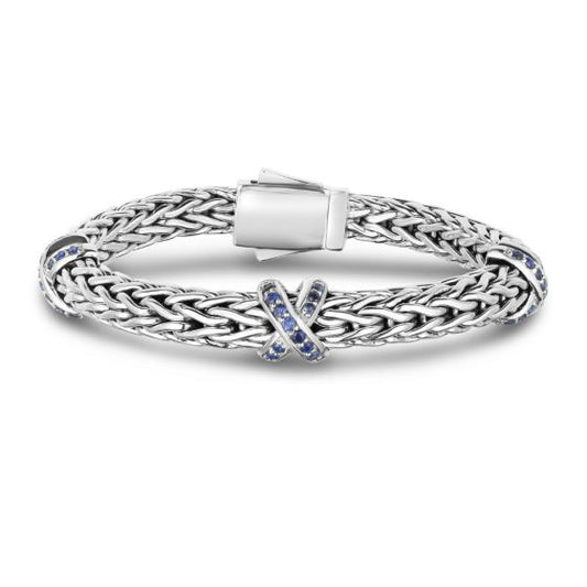 Phillip Gavriel Sterling Silver Woven X Blue Sapphire Bracelet