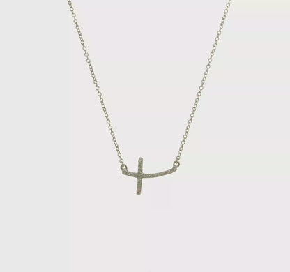 14k White Gold Diamond Sideways Cross Necklace