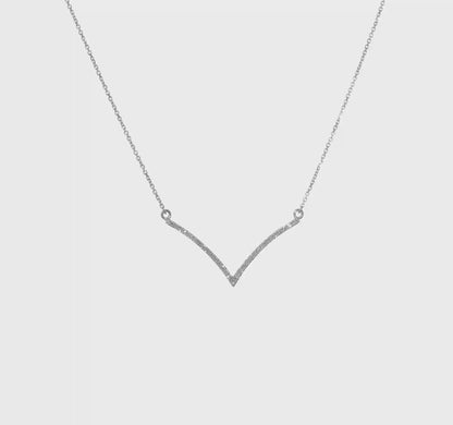 14k White Gold Diamond V Necklace