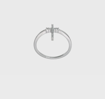 14k White Gold Diamond Cross Ring