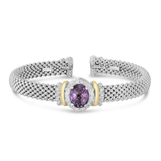 Phillip Gavriel Popcorn Silver & 18K Oval Amethyst Cuff