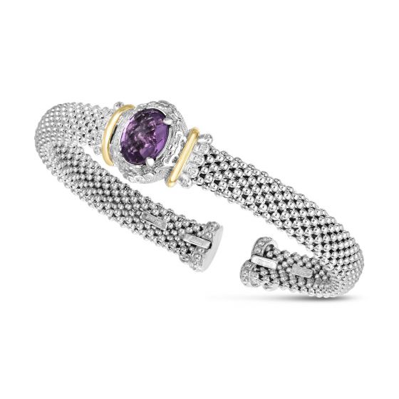 Phillip Gavriel Popcorn Silver & 18K Oval Amethyst Cuff