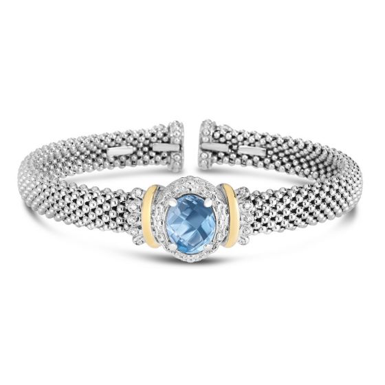 Phillip Gavriel Blue Topaz Popcorn silver & 18k gold Bangle