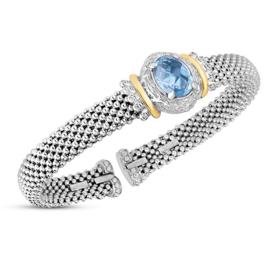 Phillip Gavriel Blue Topaz Popcorn silver & 18k gold Bangle